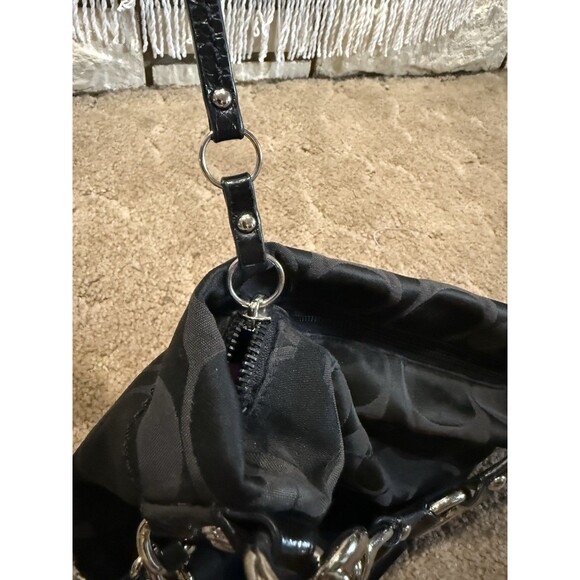 Coach Carly Signature Black Canvas And Leather Trim Chain Hobo Shoulder Bag VTG - Picture 6 of 10